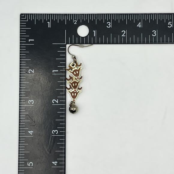 Reindeer Pierced Dangle Earrings Rudolph Winter Christmas Bell Festival Holiday - Picture 3 of 3